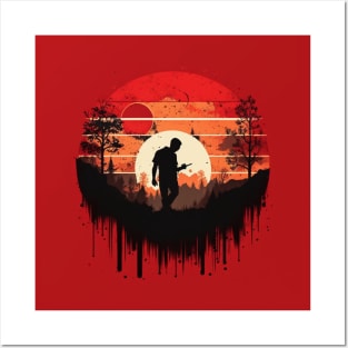 Vinyl LP Music Record Sunset Red illustration Posters and Art